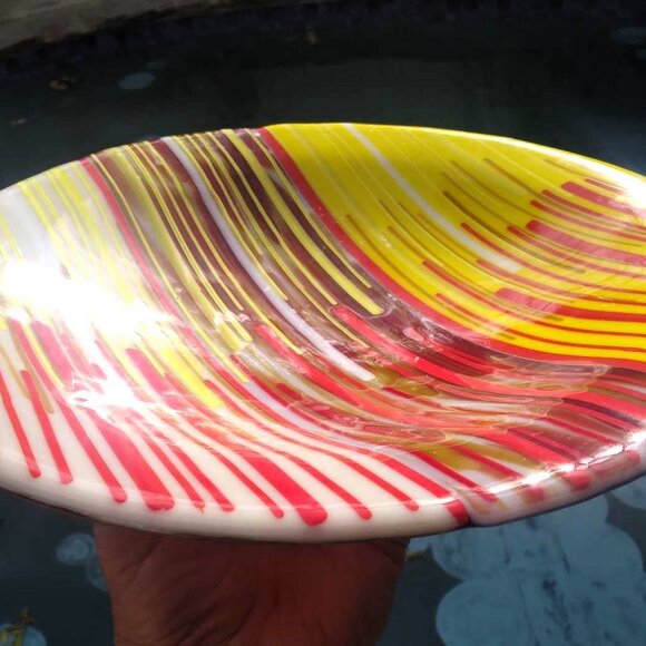 Decorative Three-Layered Fused Art Glass Plate/Bowl in Warm Tones - Picture 7 of 11